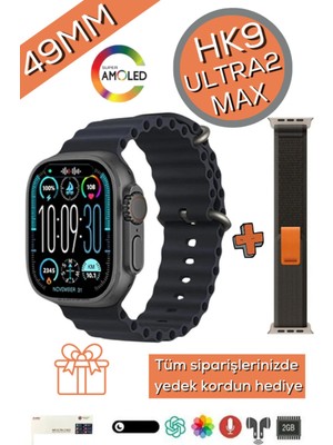Watch 9 Hk9 Ultra 2 Max 2024 Yeni Versiyon Albüm, Kamera Izleme, Kulaklık Bağlanma(Kordon Hediyeli)