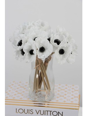 Yapay Çiçek Lüx Islak 6lı Anemon Demeti 25 cm Beyaz
