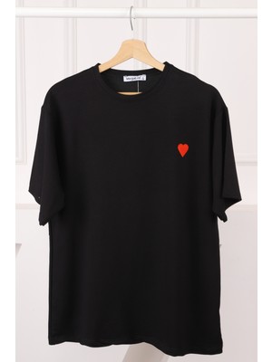 Siyah Nakışlı Kısa Kol Modal T-Shirt