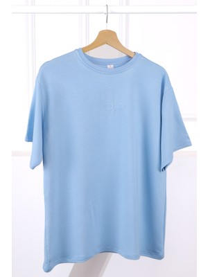 Bebe Mavi Nakışlı Kısa Kol Modal T-Shirt