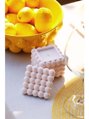 Yasemin Kokulu Doğal Soya Bubble Beton Kalıp Yuvarlak Ahşap Fitilli Mum