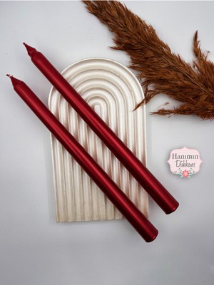 Şık Metalik Kırmızı Şamdan Mum Seti, 2'li Dekoratif Aksesuar