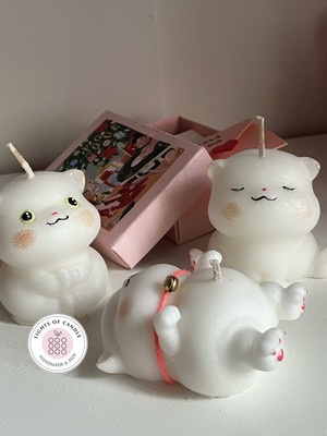 Sevimli Kedi Figürlü 3'lü El Yapımı Vanilya Kokulu Mum Seti