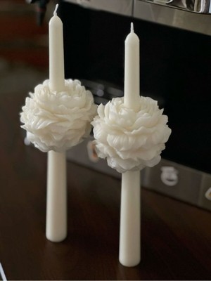 3'lü Şakayıklı Şamdan Mum Seti, Beyaz, Kokulu, Şık ve Zarif Tasarım