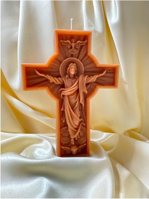 Büyük Dekoratif Kahverengi Isalli Haç Mum 280 Gr, Şık ve Doğal Dekorasyon Ürünü