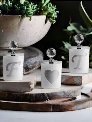 Özel Harfli Vanilya Kokulu Gümüş Kristalli 3'lü Bardak Mum Seti