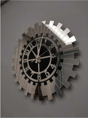 Modern Gümüş Güneş Duvar Saati, Aynalı Mdf, Pleksi, 40X40 cm