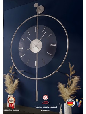 Mat Gri Şeffaf Büyük Metal Duvar Saati 50X75CM