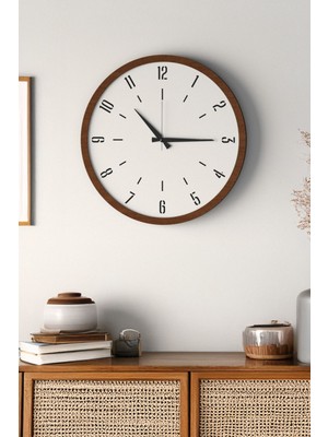 Modern Ahşap Duvar Saati, Siyah ve Ceviz, Sessiz Mekanizma