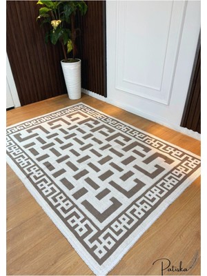 Patiska Yıkanabilir Dekoratif Labirent Desen Pamuk Bukle Kilim