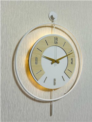 50X70 cm Metal ve Ahşap ile Işığın Uyumu Duvar Saati Dekoratif
