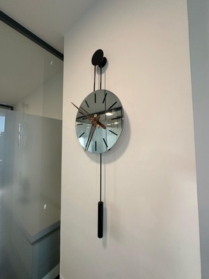 Büyük Metal Askılı Aynalı Duvar Saati 40X105 cm Siyah