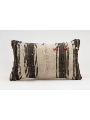 El Yapımı Kilimden Yapılmış Vintage Kırlent Kılıfı, Yün, 30X50 cm