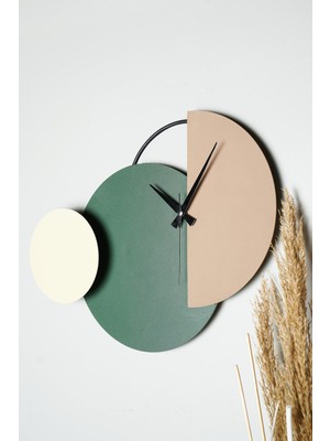 Dekoratif Metal Duvar Saati 47-31CM Kahve Yeşil Krem Renkli