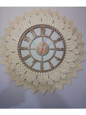 Krem Renkli Makrome Duvar Saati, Şık ve Modern Ev Dekorasyonu Için Ideal