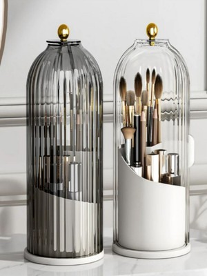 Teknotrust 1 Kapaklı 360 Dönebilen Standlı Fırça Kozmetik Makyaj Düzenleyici Organizer Tr Plastik Bej