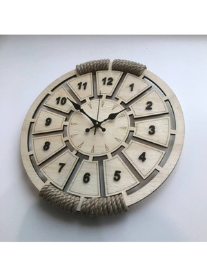 Şık Ahşap Halatlı Duvar Saati 40X40CM, Sade ve Doğal Tasarım