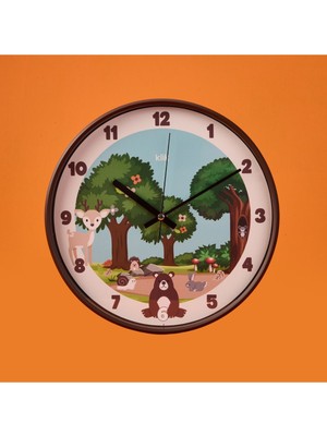 Şık Doğa Çocuk Odası Duvar Saati, Kahverengi, 30 cm