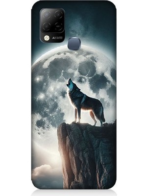 Infinix Hot 10T Uyumlu Dolunayda Uluyan Kurt  Desenli Silikon Kılıf