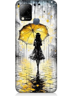 Infinix Hot 10T Uyumlu Yağmurda Sarı Şemsiye Altında  Desenli Silikon Kılıf