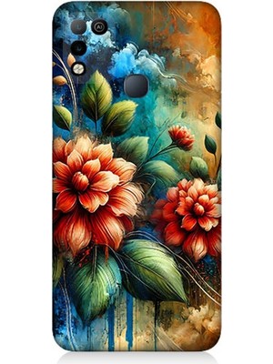 Infinix Hot 10 Play Uyumlu Kırmızı Çiçek ve Tomurcuklar  Desenli Silikon Kılıf