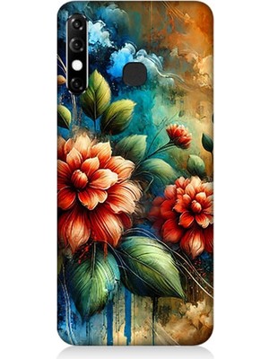 Infinix Hot 8 Uyumlu Kırmızı Çiçek ve Tomurcuklar  Desenli Silikon Kılıf