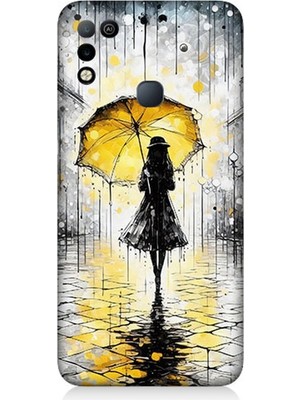 Infinix Hot 11 Play Uyumlu Yağmurda Sarı Şemsiye Altında  Desenli Silikon Kılıf