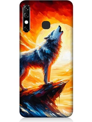 Infinix Hot 8 Uyumlu Kayalıkta Uluyan Kurt Yalnızlığı  Desenli Silikon Kılıf
