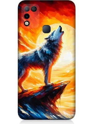 Infinix Hot 10 Play Uyumlu Kayalıkta Uluyan Kurt Yalnızlığı  Desenli Silikon Kılıf