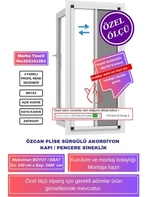 Özcan 💥140 x 240 cm Plise  Pileli Sürgülü akordiyon kayar Kapı pencere Sineklik (Demir Kapı ,ahşap Kapı, Çelik Kapı Pimapen Kapı sinekliği)