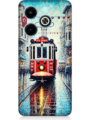 Infinix Hot 40I Uyumlu Yağmurlu Sokakta Kırmızı Tramvay  Desenli Silikon Kılıf