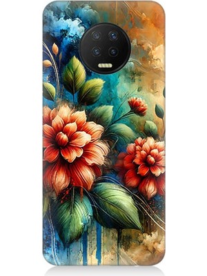 Infinix Note 7 Uyumlu Kırmızı Çiçek ve Tomurcuklar  Desenli Silikon Kılıf
