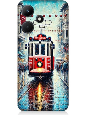 Infinix Hot 30I Uyumlu Yağmurlu Sokakta Kırmızı Tramvay  Desenli Silikon Kılıf