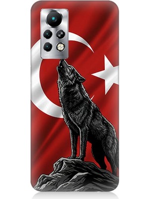 Infinix Note 11 Pro Uyumlu Bayrak Önünde Uluyan Kurt  Desenli Silikon Kılıf