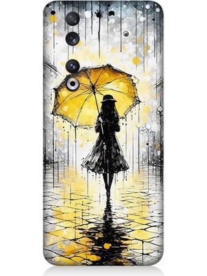 Huawei Honor 90 Uyumlu Yağmurda Sarı Şemsiye Altında  Desenli Silikon Kılıf