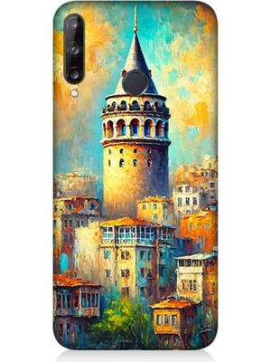 Huawei P40 Lite E Uyumlu Galata’da Renkli Işıklar  Desenli Silikon Kılıf