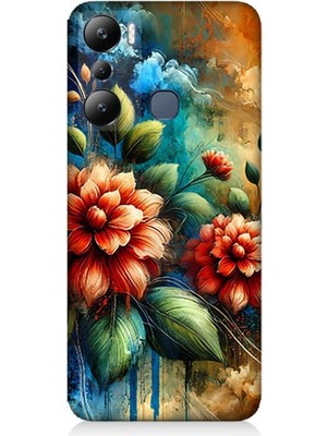 Infinix Hot 20I Uyumlu Kırmızı Çiçek ve Tomurcuklar  Desenli Silikon Kılıf