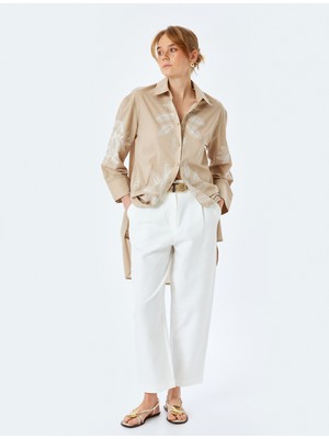 Koton Pamuklu Floral Işleme Detaylı Gömlek Yaka Uzun Oversize Tunik