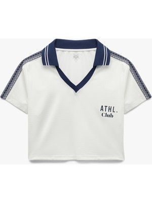 Koton Kısa Kollu V Yaka Biyeli Baskılı Crop Spor Tişört