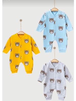 Sevimli Ayıcık Baskılı3'lü Set Unisex Bebek Tulum