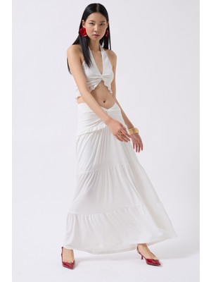 Düğüm Detay Fırfırlı Ekru Crop