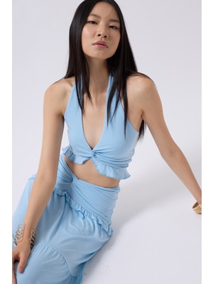 Düğüm Detay Fırfırlı Bebe Mavi Crop