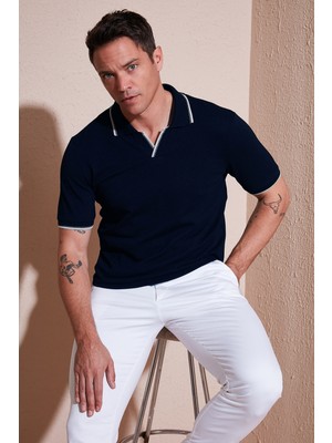 Buratti Streç Pamuklu Regular Fit Şerit Detaylı Polo Yaka T Shirt Erkek POLO YAKA T SHİRT 5902768
