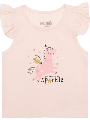 Hellobaby Basic Kız Melek Unicorn Baskılı Atlet T-Shirt Kız Bebek