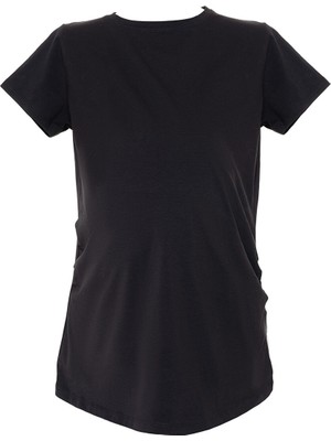 Baby Mom Anne Giyim Hamile Tşört Büzgülü Bisiklet Yaka Kısa Kol Beyaz