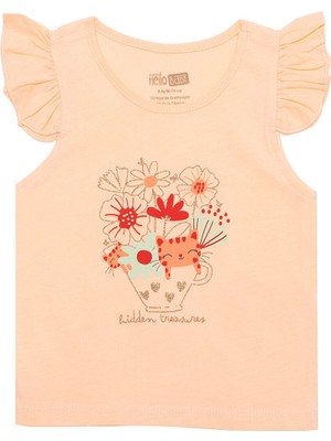 Hellobaby Basic Kız Çiçek ve Kedi Baskılı Atlet T-Shirt Kız Bebek
