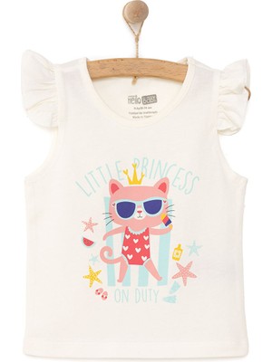 Hellobaby Kız Bebek Basic Tişört Bisiklet Yaka Atlet Kol Ekru