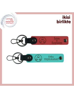 Asker Yolcularken Verilecek Hatıra – Üç Ayyıldızlı, Isme Özel Anahtarlık Takımı, Nar Çiçeği-Turkuaz