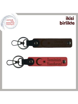 Arkadaşa Vefayı Anlatan Hediye – Ay Yıldız Desenli Kişisel Anahtarlık Seti, Koyu Kahve-Nar Çiçeği