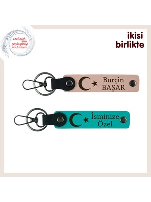 Ziyaretlerde Verilecek Anlamlı Hediye – Ay Yıldızlı Deri Anahtarlık Seti X2, Yavru Ağzı-Turkuaz